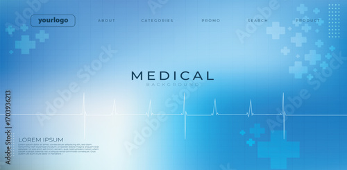 Clean blue medical background featuring an ECG heartbeat line, modern interface elements, and digital health icons. Perfect for healthcare presentations, hospital banners, medical websites, and pharma