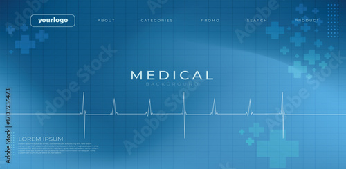 Clean blue medical background featuring an ECG heartbeat line, modern interface elements, and digital health icons. Perfect for healthcare presentations, hospital banners, medical websites, and pharma