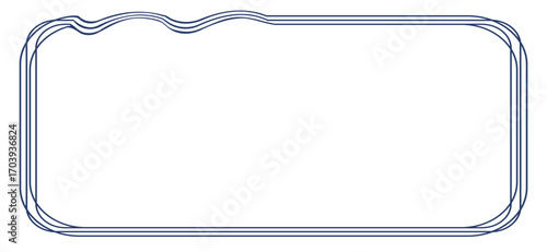 An abstract rectangle with rounded edges and a wavy line at the top is outlined in navy blue creating a clean and minimalistic border or frame on a white backdrop for design