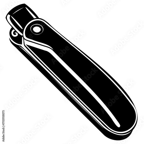 Black and white illustration of a foldable utility knife, showcasing its compact design and sharp blade for various cutting tasks
