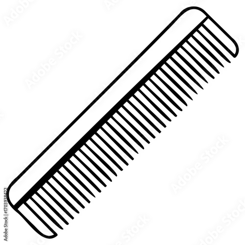 Illustration of a black and white comb, a simple drawing of a hair care tool for grooming and styling hair