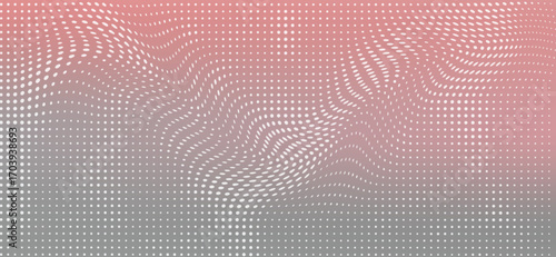 Wavy background features a gradient from light pink to gray with a pattern of evenly spaced white dots that appear distorted in certain areas, creating a dynamic visual effect