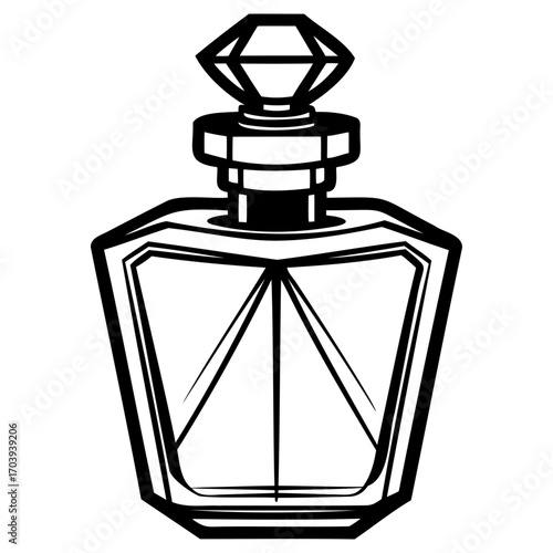 Elegant perfume bottle illustration, showcasing a luxurious and sophisticated design with clean lines and a classic aesthetic