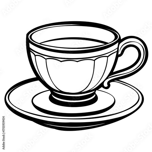 Elegant teacup and saucer, perfect for a relaxing tea time or a cozy coffee break, showcasing simple beauty and classic design