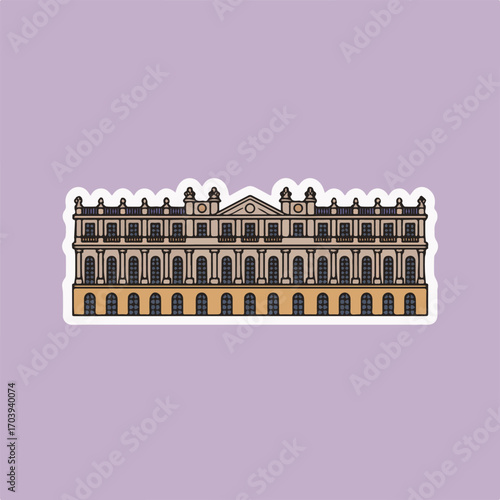 A grand palace with intricate architectural details stands as a symbol of history and culture, perfect as a sticker for travel enthusiasts and architecture admirers