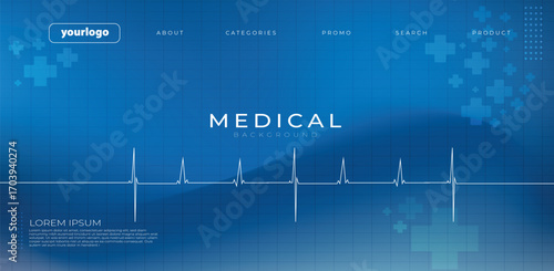Clean blue medical background featuring an ECG heartbeat line, modern interface elements, and digital health icons. Perfect for healthcare presentations, hospital banners, medical websites, and pharma