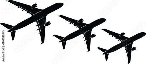 Vector illustration of an airplane silhouette for travel and aviation designs