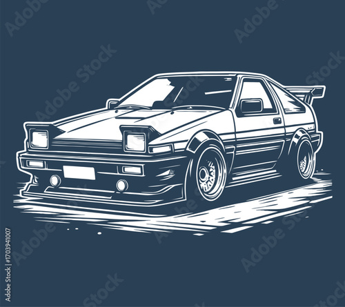 Retro JDM Car Vector Illustration Drift and Street Racing Style