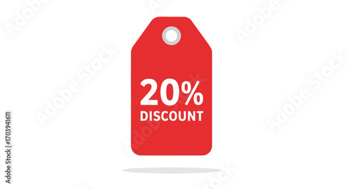Eye-catching red discount tag with 20% off perfect for promotional marketing visuals