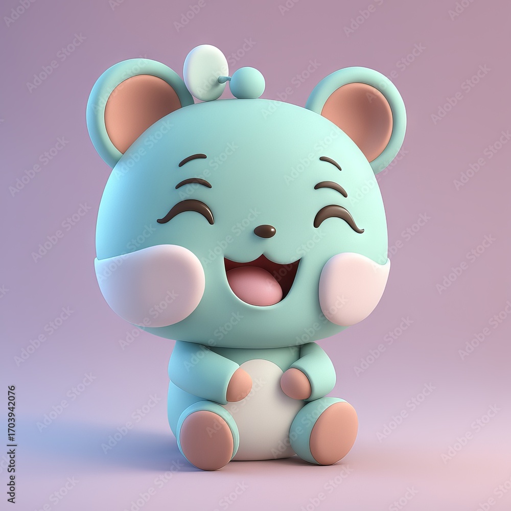 Naklejka premium cute cartoon bear with a pink eyes, 3d illustration