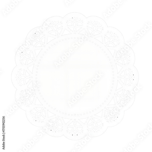 Decorative white lace paper doily isolated on transparent background  
