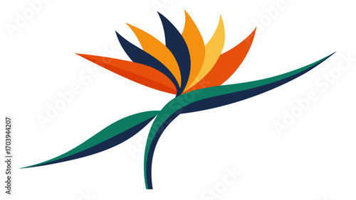 Bird of Paradise Flower Vector Illustration Orange Yellow Blue Green