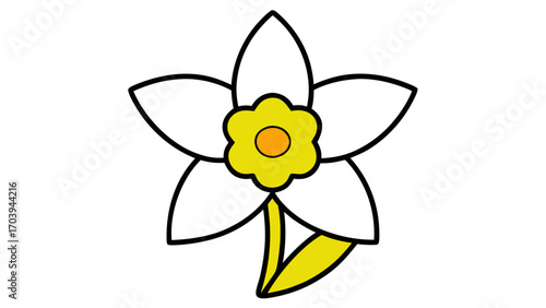Black Line Art Vector Daffodil Yellow White Flower