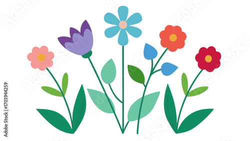 Flat Style Colorful Flower Vector Set Spring Floral Design
