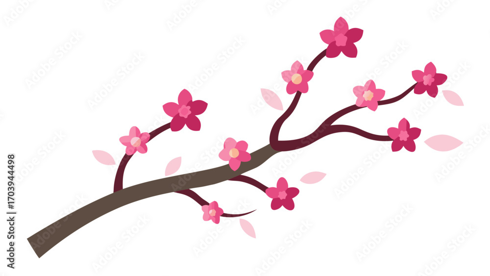 Fototapeta premium Pink Cherry Blossom Branch Stylized Vector Illustration Japan