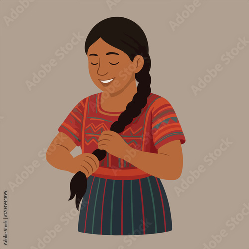 Indigenous Woman Braiding Hair