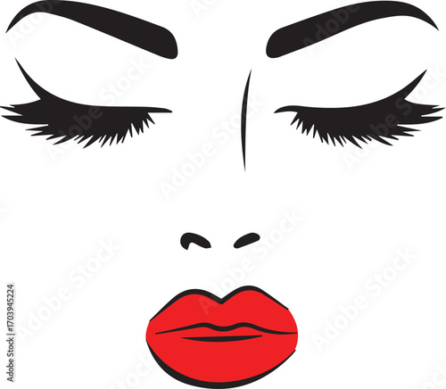 Closed eyes red lips face eyelashes
