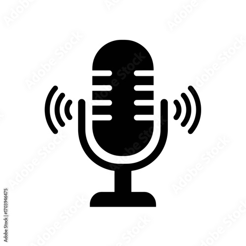 Microphone Icon Simple Black Glyph for Audio Recording and Broadcasting