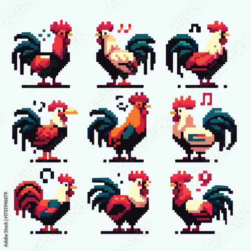 Pixel style chicken icon vector