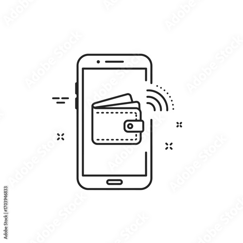 Smartphone displaying digital wallet with contactless payment symbol, showcasing modern financial technology for secure transactions and convenient money management.