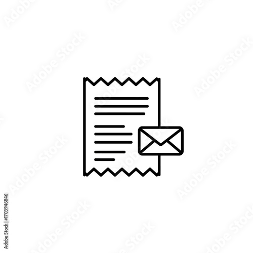 Invoice with an email envelope sits on a white surface representing digital communication and billing for business transactions, conveying efficiency and modernity.