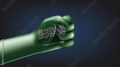 Fist with Saudi Arabia flag. 3d vector illustration