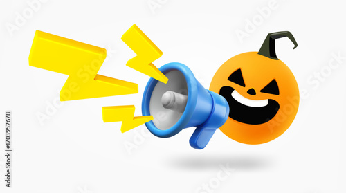 Funny halloween character speaking with Loudspeaker. 3d vector illustration