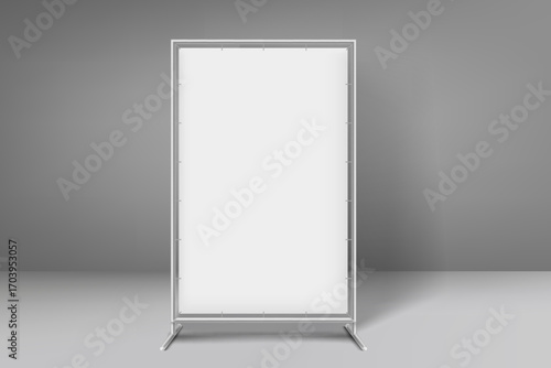 Vertical billboard in grey interior. 3d vector mockup