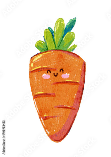 Happy Cartoon Carrot with Pastel Texture and Green Top