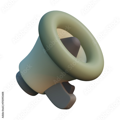 A 3D rendered illustration of a megaphone, symbolizing communication, announcements, and public speaking for marketing and promotional purposes, ideal for diverse graphic design projects