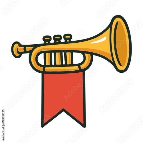 Trumpet brass instrument with red banner