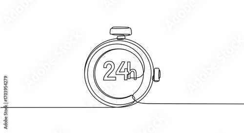 Line Art stopwatch illustration showing 24-hour time concept, vector illustration