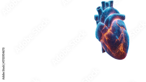 Futuristic Glowing Human Heart on White Background