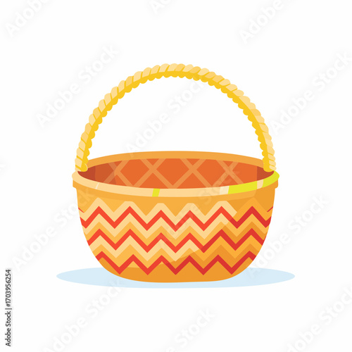 Empty Woven Basket With Chevron Pattern and Handle