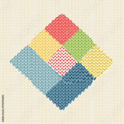 Colorful Knitted Diamond Pattern on Cream Background