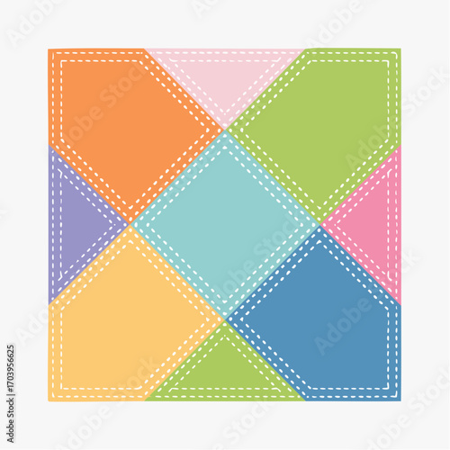 Colorful Patchwork Design With Stitched Edges