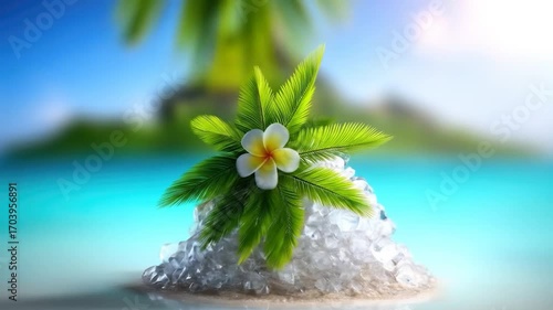 Tropical island of ice with plumeria flower