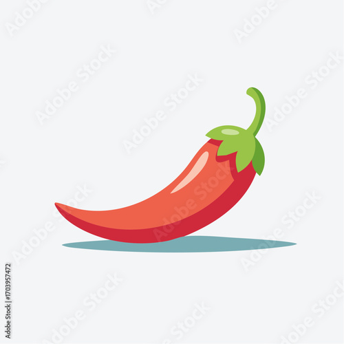Single Red Chili Pepper with Green Stem on Light Gray Background
