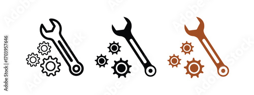 Gear and wrench line icon vector. Mechanical engineering symbol. vector illustration.