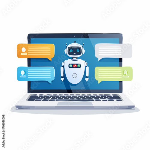 White Chatbot On Laptop Screen With Speech Bubbles