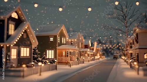 winter village with snow and lights 3d illustration