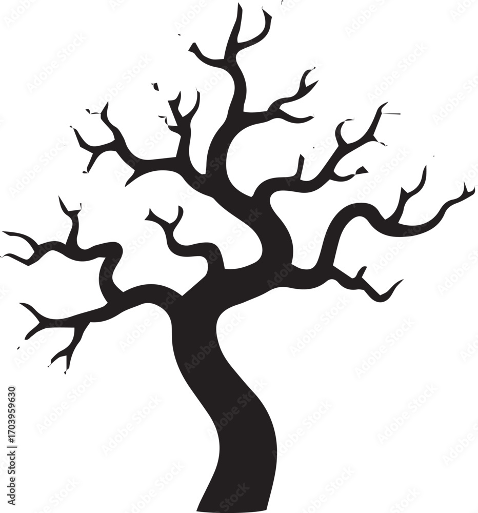 Obraz premium Spooky silhouette of a twisted bare tree ready for halloween decorations and designs