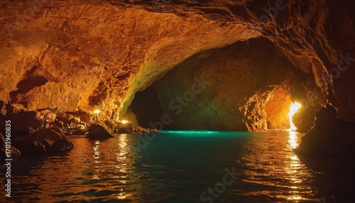 A cave where silence doesn�t rest � it vibrates into visible waves, glowing with the absence of sound, 8K, negative acoustics
