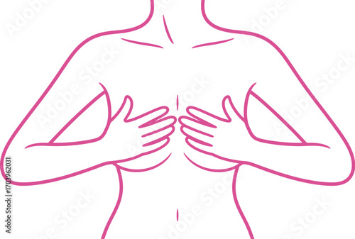 Breast cancer self exam illustration pink line drawing