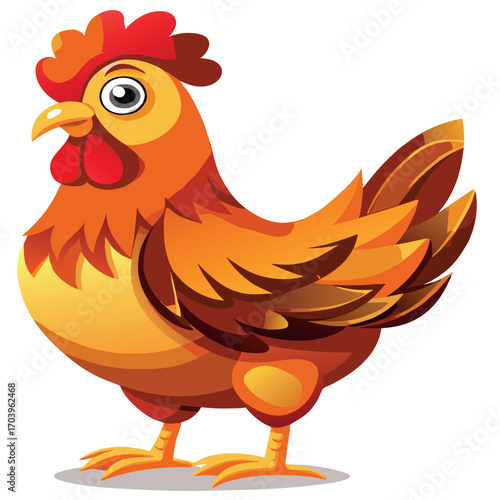 Adorable Cartoon Chicken Standing Proudly on White Background