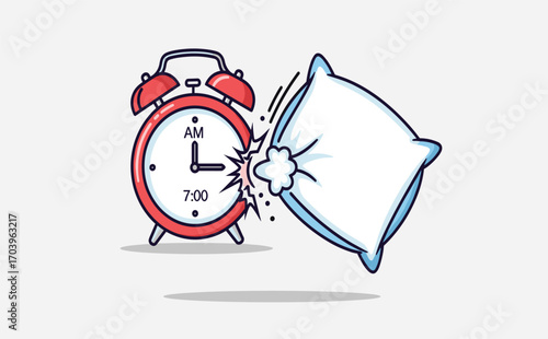 Alarm Clock and Pillow Fight Illustration for Morning Routine Fun