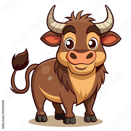 Adorable cartoon bull with horns and a friendly smile