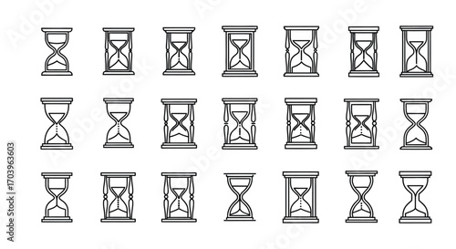 Collection of stylized hourglass icons representing time passing and measurement vector
