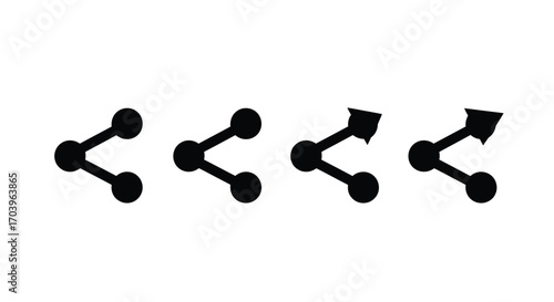 Four stages of share icon evolution showing network connectivity and data transfer vector