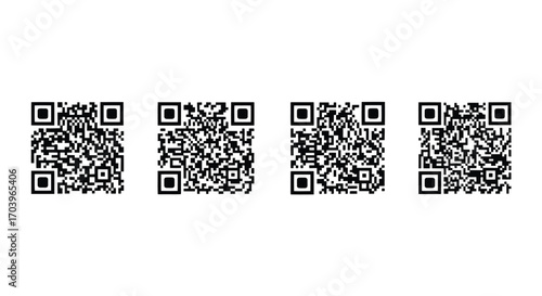 Four qr codes displayed horizontally for easy scanning and digital data access vector